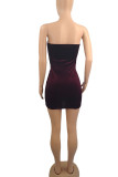Burgundy Sexy Solid Patchwork Strapless Pencil Skirt Dresses