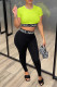 Fluorescent Green Fashion Casual Letter Print Patchwork O Neck Short Sleeve Two Pieces