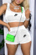 White Fashion Sportswear Print Patchwork U Neck Sleeveless Two Pieces