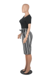 Blue Casual Print Patchwork O Neck Pencil Skirt Dresses
