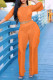 Tangerine Red Sexy Solid Patchwork See-through Flounce O Neck Three Quarter Two Pieces