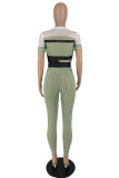 Pink Fashion Sexy Patchwork See-through O Neck Short Sleeve Two Pieces