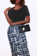 Blue Casual Print Patchwork O Neck Pencil Skirt Dresses