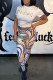 White Fashion Casual Print Patchwork O Neck Short Sleeve Two Pieces