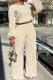Apricot Casual Solid Patchwork O Neck Long Sleeve Two Pieces