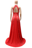 Red Fashion Sexy Solid Hollowed Out Backless Half A Turtleneck Evening Dress