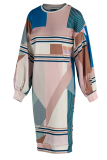 Colour Casual Print Patchwork O Neck Pencil Skirt Dresses