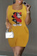 Yellow Fashion Street Character Pocket U Neck Rompers