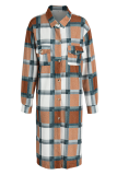 Grey Casual Plaid Patchwork Peter Pan Collar Outerwear