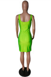 Red Fashion Sexy Solid Bandage Slit V Neck Vest Dress