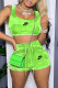 Fluorescent Green Fashion Sportswear Print Patchwork U Neck Sleeveless Two Pieces