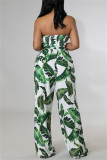 Multicolor Fashion Sexy Print Backless Strapless Regular Jumpsuits
