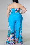 Multicolor Fashion Sexy Print Backless Strapless Regular Jumpsuits
