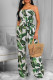Green Sexy Print Patchwork Strapless Straight Jumpsuits