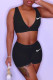 Black Fashion Casual Print Patchwork V Neck Sleeveless Two Pieces