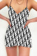 Black White Fashion Sexy Print Patchwork Spaghetti Strap One Step Skirt Dresses