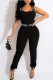 Black Fashion Casual Letter Print Patchwork Backless Square Collar Regular Jumpsuits