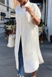 White Casual Solid Patchwork Buckle Turndown Collar Shirt Dress Dresses