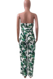 Red Sexy Print Patchwork Strapless Straight Jumpsuits