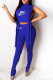 Blue Fashion Sexy Print Bandage O Neck Sleeveless Two Pieces