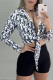 Black Fashion Casual Print Letter Turndown Collar Tops