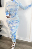 Light Blue Milk. Street Light Blue Long Sleeves O neck skirt Tie and dye Dresses