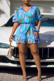 Red Sweet Print Bandage Patchwork Flounce V Neck Rompers