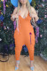 Orange Fashion Street Print Letter Spaghetti Strap Jumpsuits