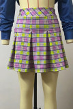 Red Casual Plaid Print Patchwork High Waist Type A Full Print Bottoms