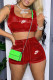 Red Fashion Sportswear Print Patchwork U Neck Sleeveless Two Pieces