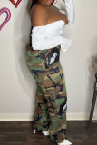 Red Fashion Casual Camouflage Print Sequins Patchwork Regular High Waist Trousers