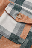 Grey Casual Plaid Patchwork Peter Pan Collar Outerwear