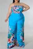 Multicolor Fashion Sexy Print Backless Strapless Regular Jumpsuits