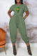 Army Green Sexy Print Patchwork Backless O Neck Short Sleeve Two Pieces