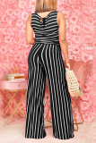 Rose Red Casual Striped Patchwork O Neck Short Sleeve Two Pieces