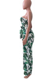 Red Sexy Print Patchwork Strapless Straight Jumpsuits