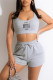 Grey Casual Sportswear Print Basic U Neck Sleeveless Two Pieces