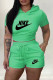 Green Fashion Casual Print Letter Hooded Collar Short Sleeve Two Pieces