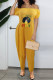 Yellow Casual Print Patchwork Off the Shoulder Loose Jumpsuits