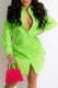 Fluorescent Green Fashion Street Print Letter Turndown Collar Shirt Dress Dresses