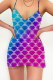 Colour Fashion Sexy Print Patchwork Spaghetti Strap One Step Skirt Dresses