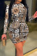 Khaki Sexy Print Patchwork O Neck One Step Skirt Dresses