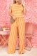 Orange Casual Striped Patchwork O Neck Short Sleeve Two Pieces