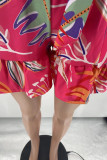 Red Sweet Print Bandage Patchwork Flounce V Neck Rompers