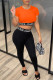 Orange Fashion Casual Letter Print Patchwork O Neck Short Sleeve Two Pieces