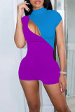Tangerine Red Sexy Solid Hollowed Out Patchwork O Neck Regular Rompers