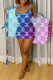 Colour Fashion Sexy Print With Belt Short Sleeve Two Pieces