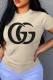 Khaki Fashion Casual Print Letter O Neck T-Shirts