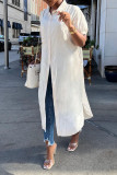 White Casual Solid Patchwork Buckle Turndown Collar Shirt Dress Dresses
