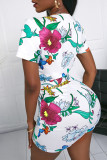White Fashion Casual Print Bandage V Neck Short Sleeve Regular Romper
